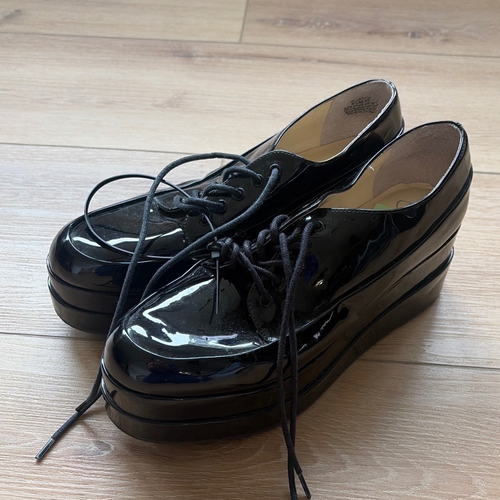 Jessica Simpson Black Patent Leather Triple Stacked Platform Oxfords y2k 8.5